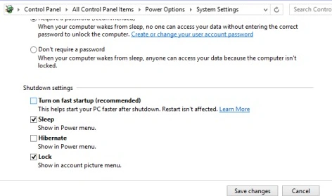 Turn on fast startup