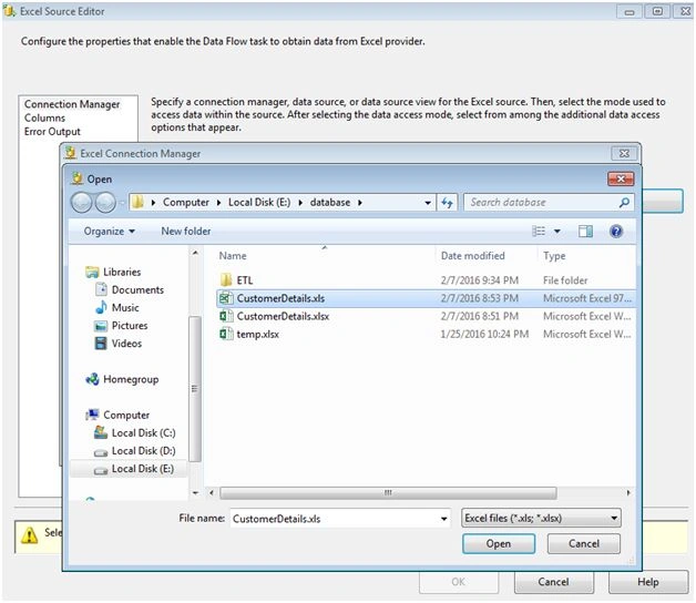 Select excel file