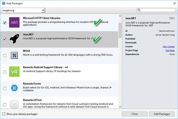 Add Nuget Packages