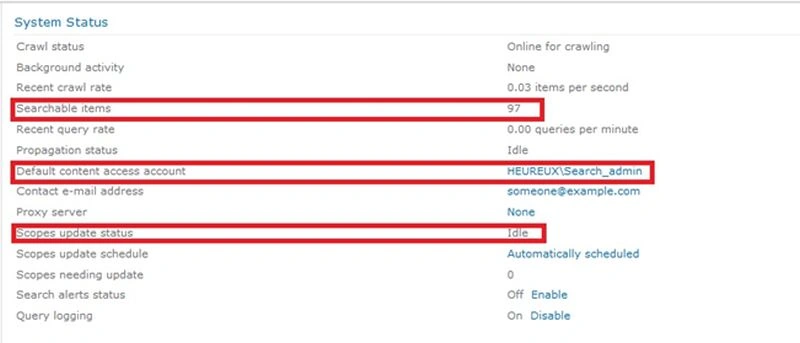 status in search administration page