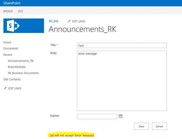 error keyword