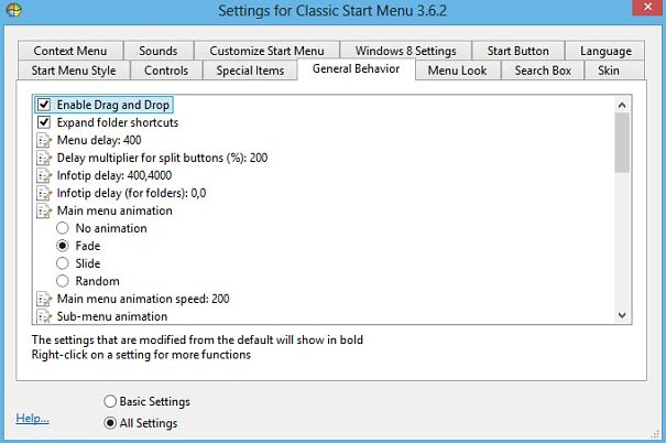 All settings