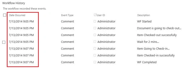 Workflow History list