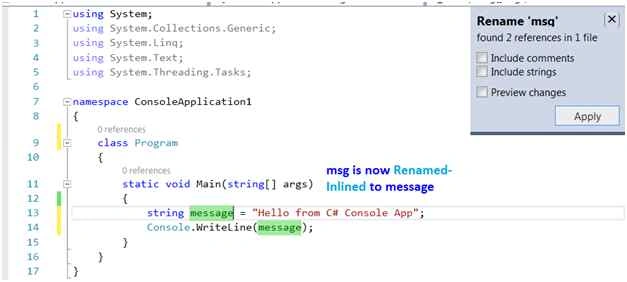 Inlined Rename in action