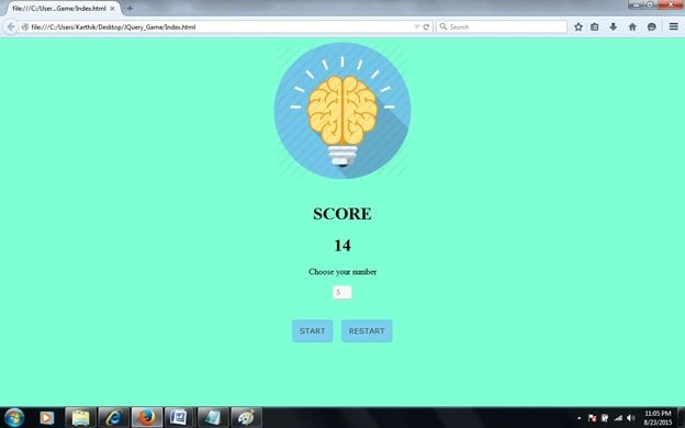 Game main page with score