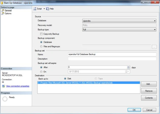 Database Backup in SQL Server 2012