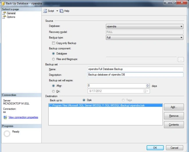 Database Backup in SQL Server 2012