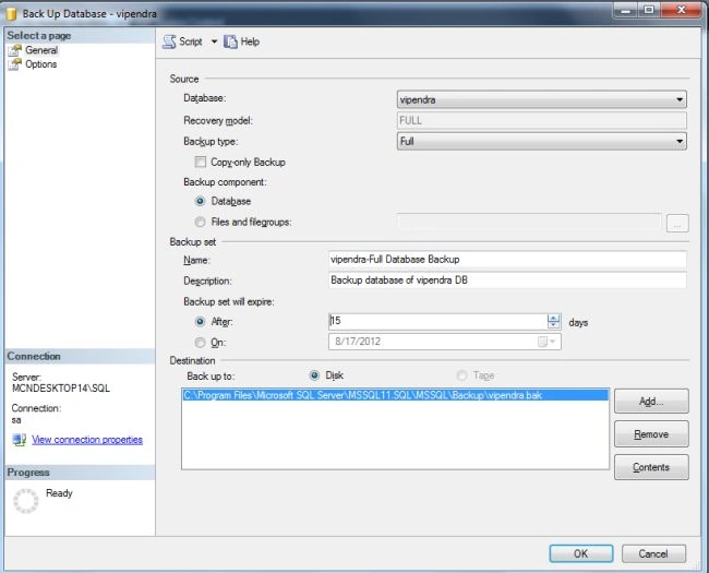 Database Backup in SQL Server 2012