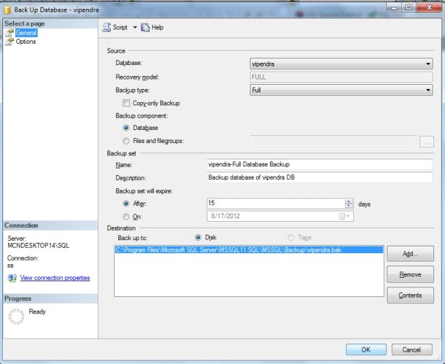 Database Backup in SQL Server 2012