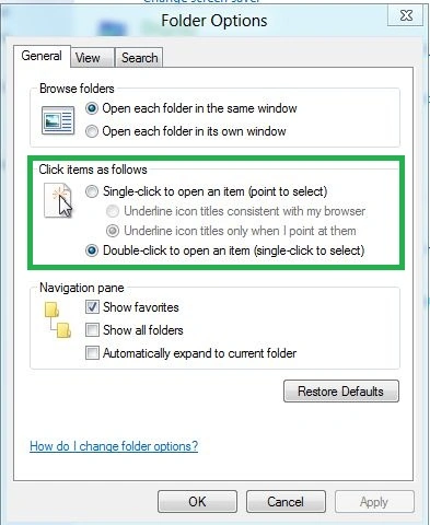 Single Click to open an item
