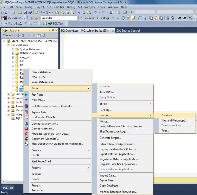 Restore Database Backup