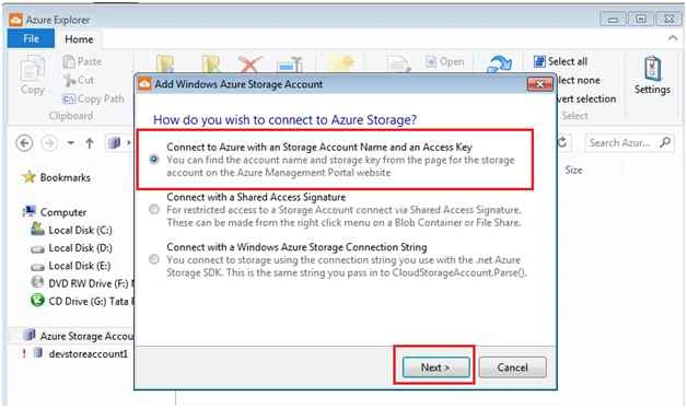 Connect to Azure with a Storage Account