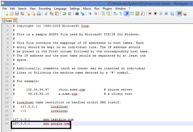 chang in host file