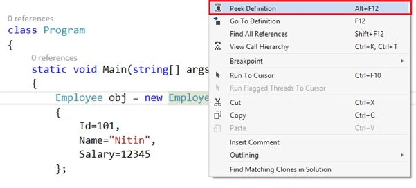 click Peek Definition