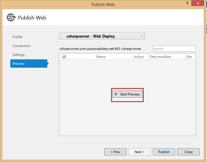 Start preview button