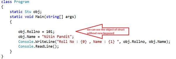 use the object of struct