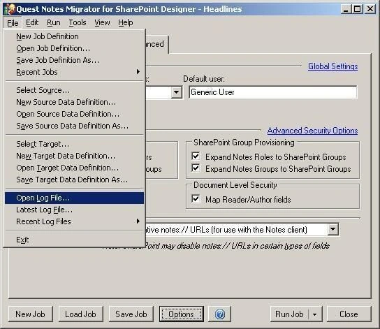 open log file