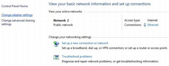 Click on adapter settings