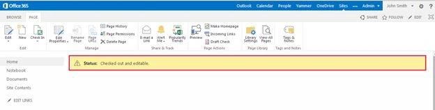 share point page check out successfully