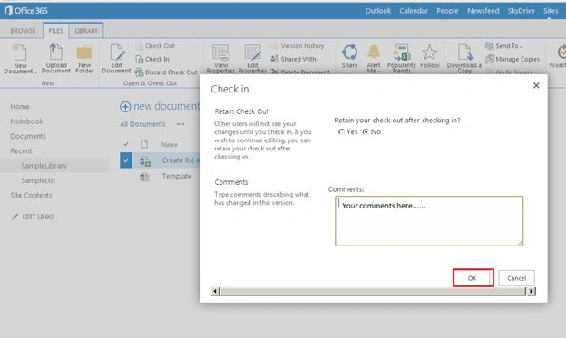check-in the document 