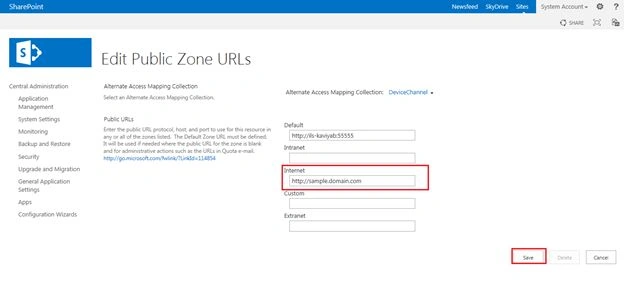 Internet URL for public access
