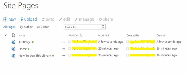 navigated site pages Library