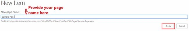 provide page name in share point