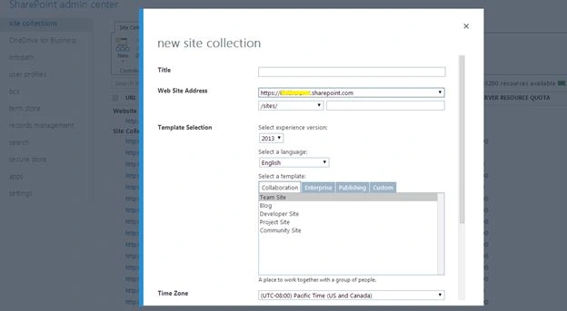 Creating Site Collection