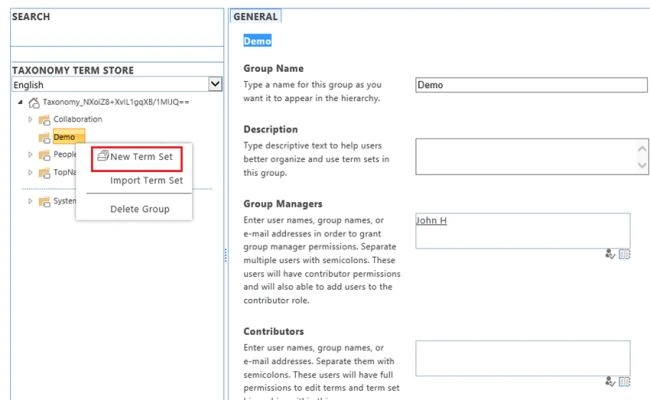 create term set under the group