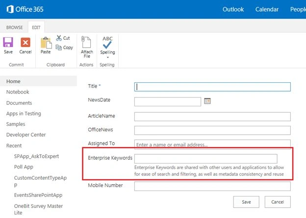 Enterprise Metadata Keyword Column