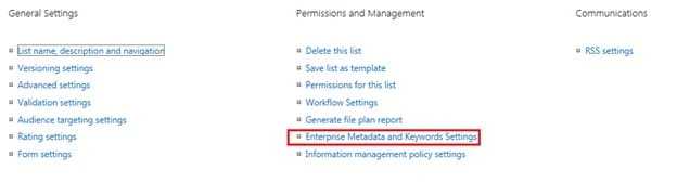 Select Enterprise Metadata from List