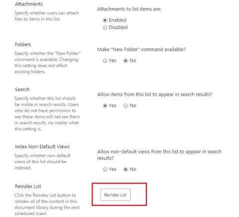 click on the Re index List
