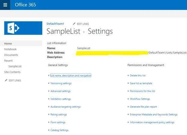 list settings page