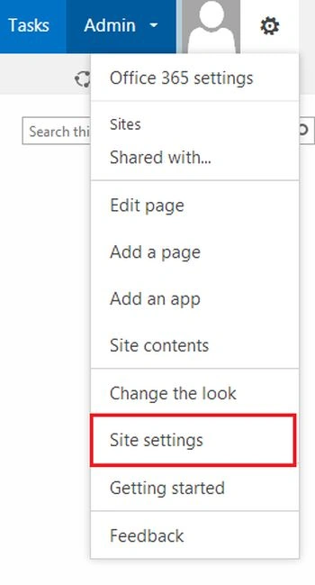 admin option in sharepoint