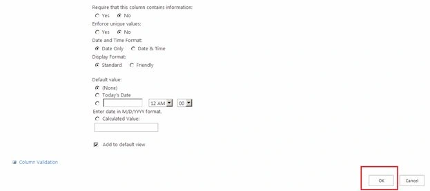 Button to create the list column