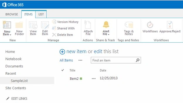 Delete Item” from ribbon