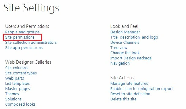 site settings page