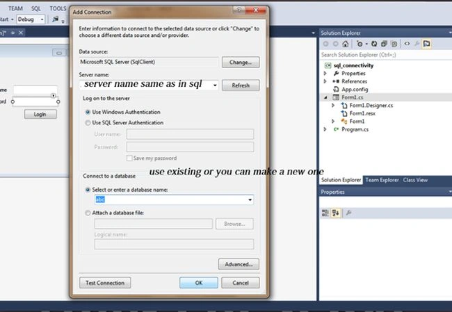 add connection in visual studio