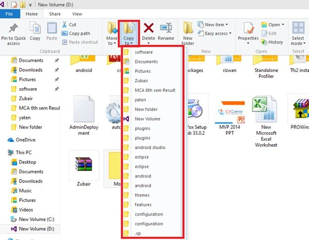 Copy To button with drop-down
