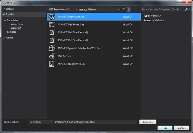 Creating Asp.Net Empty Website