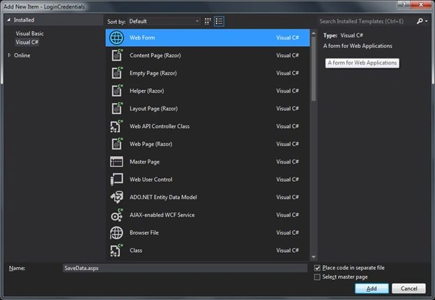 Adding WebForm