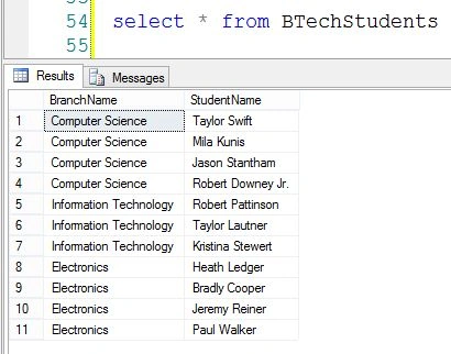 After insertion of data select the table