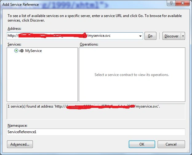 URL of the WCF service