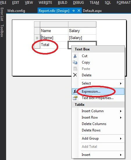 column and type