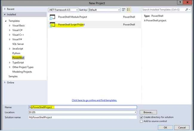 Select PowerShell from Templates