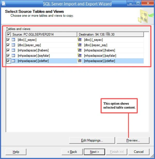 select source table