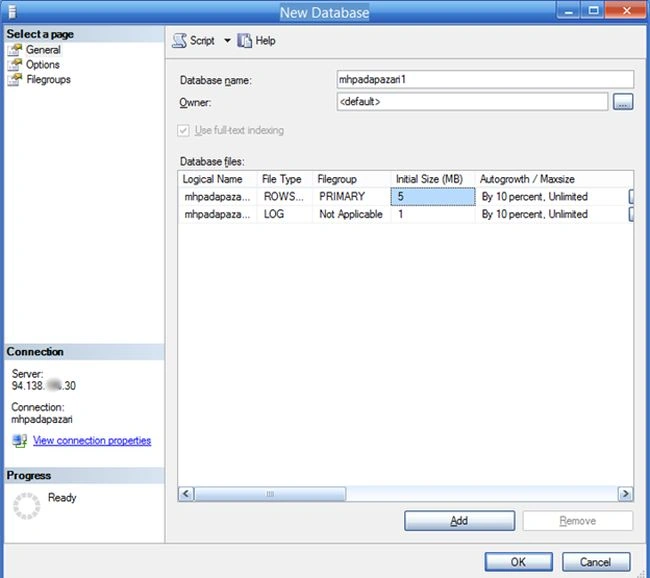 type database name