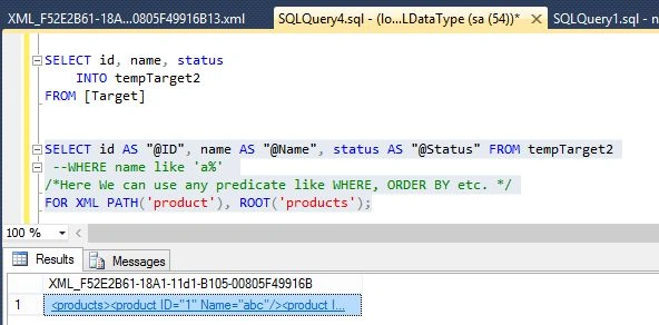 XML in table column