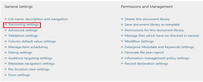 Versioning Settings