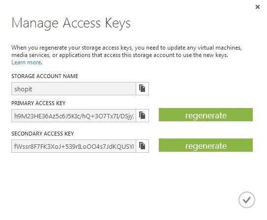 Azure portal access keys